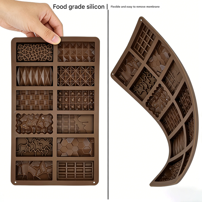 2-Piece Dubai Rectangle Chocolate Silicone Mold Set – Food-Grade, Easy Release, Heat-Resistant Baking Molds for Chocolate, Candy, and Cake(12-in-1)