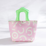 Pink Insulated Lunch Bag – Multi-Color Printed Tote with Padded Handle for Students & Office Workers