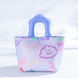 Purple Insulated Lunch Bag – Multi-Color Printed Tote with Padded Handle for Students & Office Workers