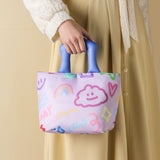 Purple Insulated Lunch Bag – Multi-Color Printed Tote with Padded Handle for Students & Office Workers - Front View
