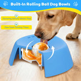 Blue bowl, white ball Slow Feeding Dog Bowl with Built-In Rolling Ball – Anti-Spill Pet Lick Dish for Healthy Eating Habits - 45-Degree Angle