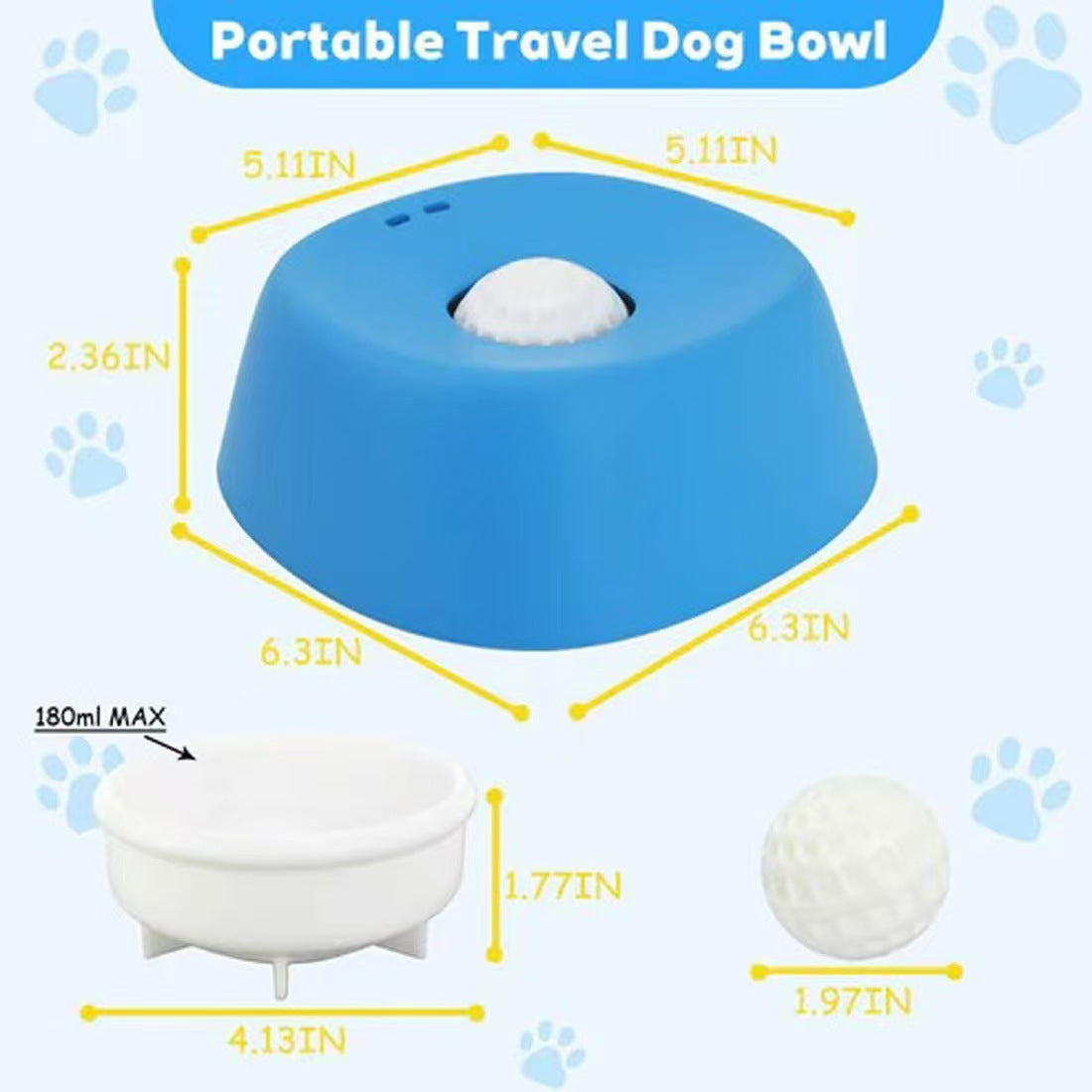Blue bowl, white ball Slow Feeding Dog Bowl with Built-In Rolling Ball – Anti-Spill Pet Lick Dish for Healthy Eating Habits