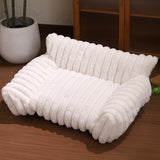 White  Plush Ribbed Pet Sofa Bed for Dogs and Cats - Thickened Milk Velvet Cushion, Large Comfy Dog Sofa(50*40*20cm)