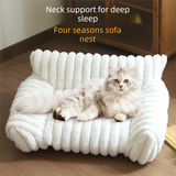 White  Plush Ribbed Pet Sofa Bed for Dogs and Cats - Thickened Milk Velvet Cushion, Large Comfy Dog Sofa(50*40*20cm)
