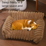 White  Plush Ribbed Pet Sofa Bed for Dogs and Cats - Thickened Milk Velvet Cushion, Large Comfy Dog Sofa(50*40*20cm)