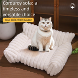 White  Plush Ribbed Pet Sofa Bed for Dogs and Cats - Thickened Milk Velvet Cushion, Large Comfy Dog Sofa(50*40*20cm)