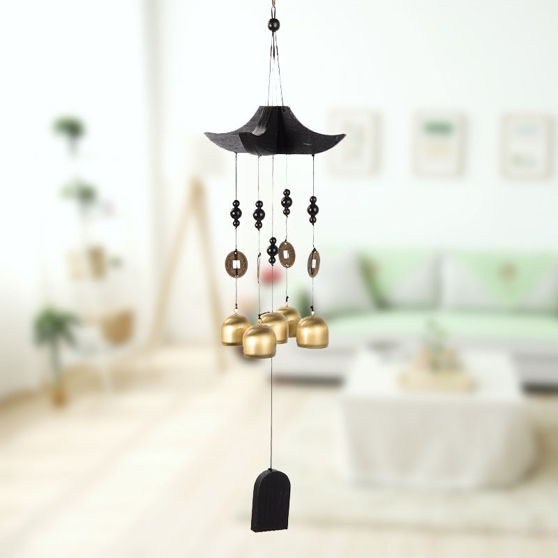 Brass Wind Chime with Wooden Pagoda Top – Elegant Metal Door & Home Decor Ornament