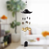 Brass Wind Chime with Wooden Pagoda Top – Elegant Metal Door & Home Decor Ornament - Side View