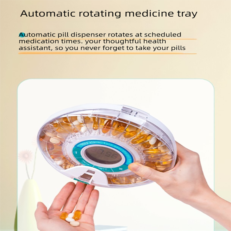 Automatic Rotating Pill Dispenser with Timer Alarm – Multi-Compartment Medication Organizer for Daily Health Management