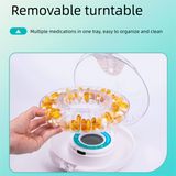 Automatic Rotating Pill Dispenser with Timer Alarm – Multi-Compartment Medication Organizer for Daily Health Management - Close-Up Angle