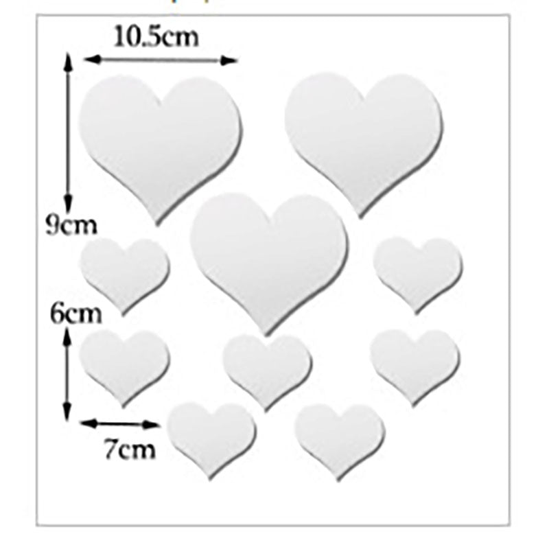 2-Pack Heart-Shaped Acrylic Mirror Wall Decals – Multi-Size Set (Max ~10.5cm), Silver & Gold Finish, Removable Decorative Stickers