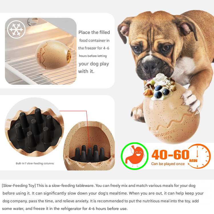 Red Mysterious Egg Slow-Feeder Treat Dispenser for Dogs – Food-Grade TPR Interactive Toy with 7 Internal Feeding Posts, Freezable and Dishwasher-Safe Design