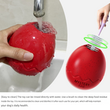 Red Mysterious Egg Slow-Feeder Treat Dispenser for Dogs – Food-Grade TPR Interactive Toy with 7 Internal Feeding Posts, Freezable and Dishwasher-Safe Design - Rear View