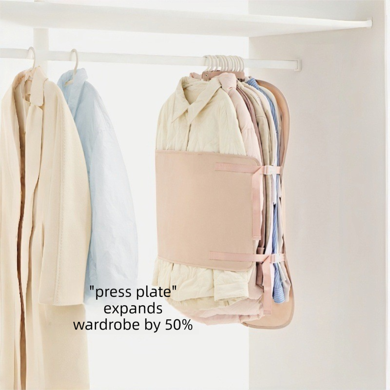 Apricot color Foldable Hanging Compression Board for Wardrobe Organization – 90×58 cm Ultra-Thin Garment Organizer with Adjustable Side Straps and Top Buckle, Holds Up to 30 Thin Jackets