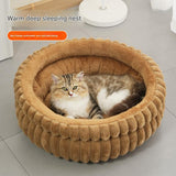 Grey Plush Round Pet Bed with Removable Cushion M Size, Thickened Warm Dog and Cat Nest for Small to Medium Pets, Cozy and Soft Sleeping Space for Home Use - Front View