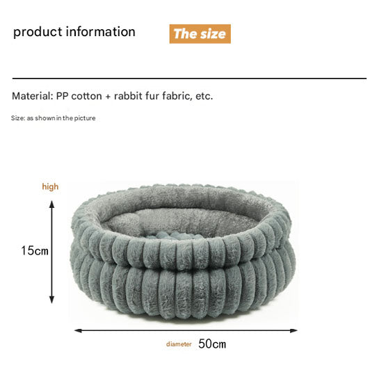 Grey Plush Round Pet Bed with Removable Cushion M Size, Thickened Warm Dog and Cat Nest for Small to Medium Pets, Cozy and Soft Sleeping Space for Home Use