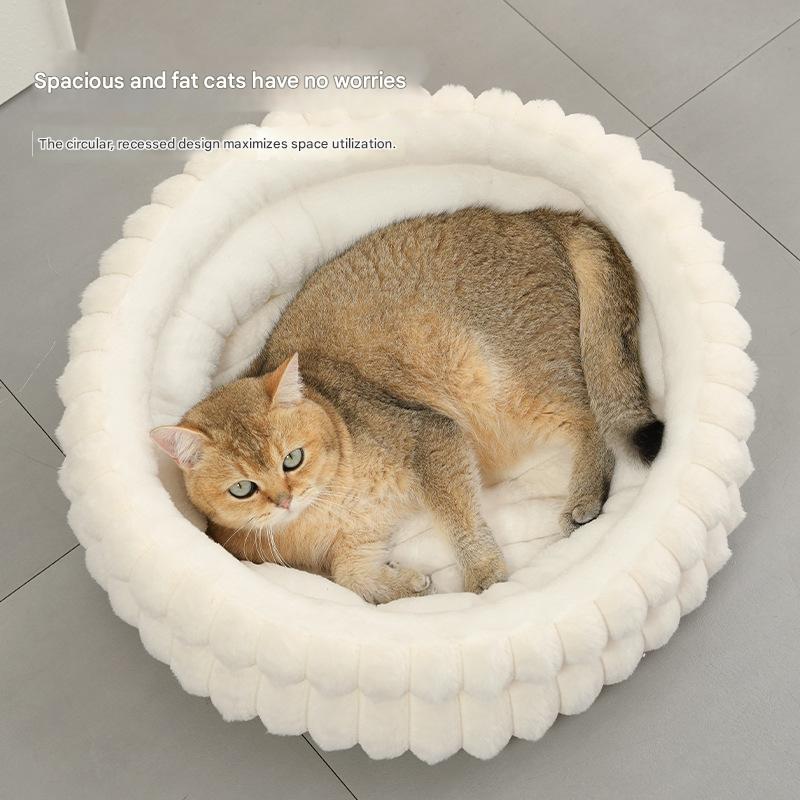 Grey Plush Round Pet Bed with Removable Cushion M Size, Thickened Warm Dog and Cat Nest for Small to Medium Pets, Cozy and Soft Sleeping Space for Home Use(Cut-out version)