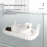 Grey Plush Cat Window Hammock with Strong Suction Cups, Faux Rabbit Fur Pet Bed for Cats and Small Dogs, Space-Saving Foldable Hanging Cat Perch for Sunbathing and Relaxation - Side View