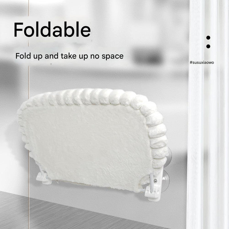 Grey Plush Cat Window Hammock with Strong Suction Cups, Faux Rabbit Fur Pet Bed for Cats and Small Dogs, Space-Saving Foldable Hanging Cat Perch for Sunbathing and Relaxation