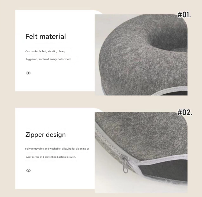 Beige Felt Donut Cat Bed with Zipper Tunnel Toy, Double-Layer Pet Cave for Cats, M Size (50x20cm), Cozy Hideaway for Indoor Cats