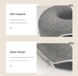 Beige Felt Donut Cat Bed with Zipper Tunnel Toy, Double-Layer Pet Cave for Cats, M Size (50x20cm), Cozy Hideaway for Indoor Cats