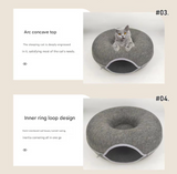 Sky blue Felt Donut Cat Bed with Zipper Tunnel Toy, Double-Layer Pet Cave for Cats, M Size (50x20cm), Cozy Hideaway for Indoor Cats - Side View