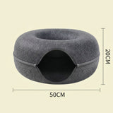Sky blue Felt Donut Cat Bed with Zipper Tunnel Toy, Double-Layer Pet Cave for Cats, M Size (50x20cm), Cozy Hideaway for Indoor Cats - Rear View