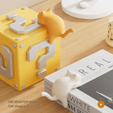 4-Pack Cat-Shaped Desk Hooks - No-Drill Adhesive Mount, Multi-Functional Side Table Organizer for Students & Home Office, Includes Black, Yellow, Pink & White ABS Plastic Hooks - Side View