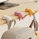 4-Pack Cat-Shaped Desk Hooks - No-Drill Adhesive Mount, Multi-Functional Side Table Organizer for Students & Home Office, Includes Black, Yellow, Pink & White ABS Plastic Hooks - 45-Degree Angle
