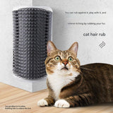Grey Cat Corner Grooming Brush Set, 2-Piece Wall-Mounted Self-Groomer with Catnip, 288 & 314 Bristles, No-Shed Design for Scratching & Itch Relief, Large & Small Size Pet Grooming Tool - Front View