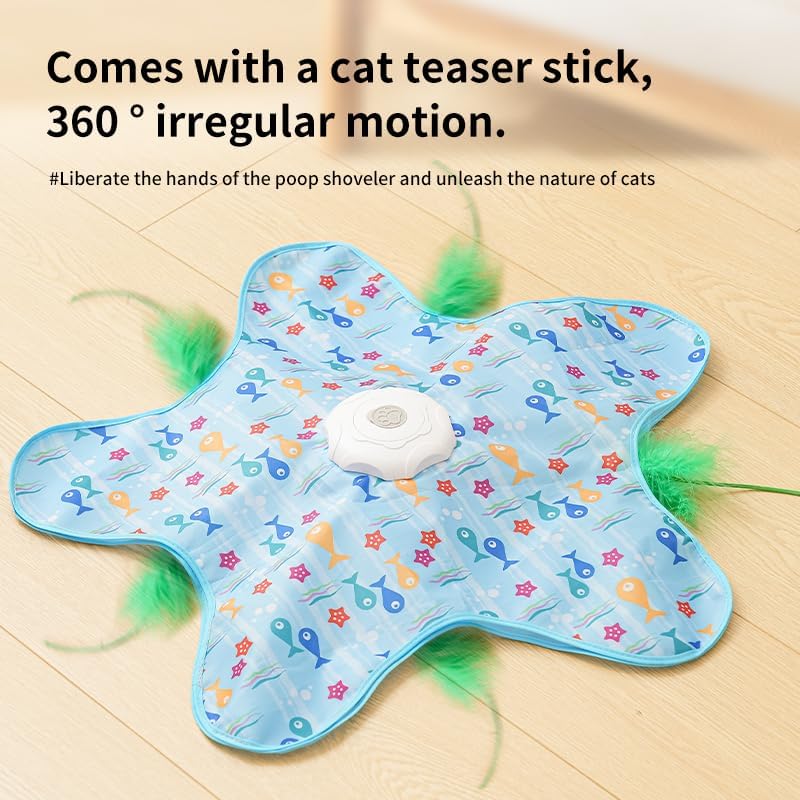 Automatic Cat Hunting Game Mat with 360° Teaser Wand, USB-C Rechargeable Interactive Pet Toy for Indoor Cats, Self-Entertainment Hide-and-Seek Play Mat, Durable Fabric & ABS Construction(Five-pointed star, beige)