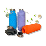 Orange-red 700ml Collapsible Silicone Water Bottle with Diamond Pattern - Food-Grade Portable Sports Bottle for Hiking, Camping, Travel & Gym - Leak-Proof Foldable Design with Carabiner Clip - Front View