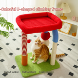 Colorful U-Shaped Cat Tree with Sisal Scratching Posts, Multi-Level Perch & Hanging Ball Toy - Compact Cat Climbing Frame for Small Spaces, Durable Fabric & Wood Construction for Kittens & Adult Cats - 45-Degree Angle