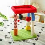 Colorful U-Shaped Cat Tree with Sisal Scratching Posts, Multi-Level Perch & Hanging Ball Toy - Compact Cat Climbing Frame for Small Spaces, Durable Fabric & Wood Construction for Kittens & Adult Cats - Rear View