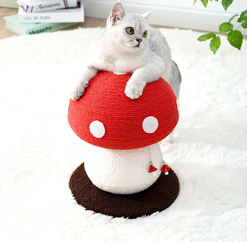 Red Mushroom Cat Tree with Sisal Scratching Post - Large Vertical Cat Climber, Durable Scratch-Resistant Design with Hanging Toys, Stylish Home Decor for Indoor Cats(340mm*280mm)