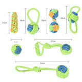 7-Piece Blue-gray Durable Cotton Rope Dog Toy Set - Washable Knotted Ball & Tug Toys for Aggressive Chewers, Interactive Teeth Cleaning Pet Toy for Small to Medium Dogs & Cats - Front View