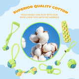 7-Piece Blue-gray Durable Cotton Rope Dog Toy Set - Washable Knotted Ball & Tug Toys for Aggressive Chewers, Interactive Teeth Cleaning Pet Toy for Small to Medium Dogs & Cats - Rear View