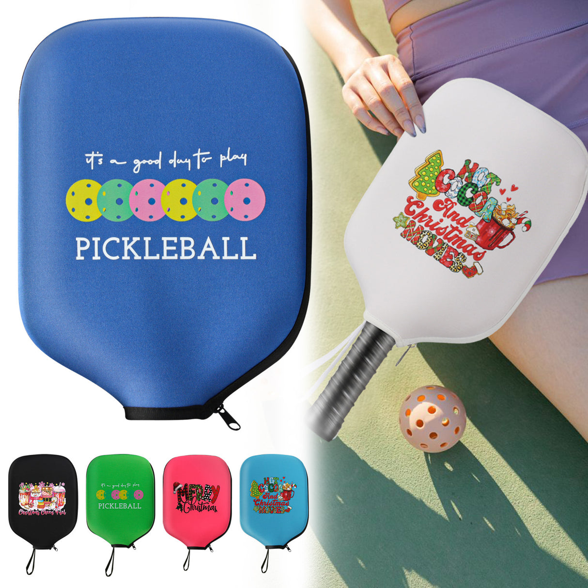 Black Neoprene Pickleball Paddle Cover Protective Case with Fun Graphic Design Durable Beach Tennis Racket Sleeve Bag for Table Tennis Paddles Shockproof Sports Equipment Storage(Style:2)