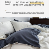 White and Dark Grey Washed Cotton Bedding Set - Solid Color Fitted Sheet Style, 4-Piece Set for 1.5m Bed, Includes 10 Random Color Quilt Fasteners(1.5m) - Rear View
