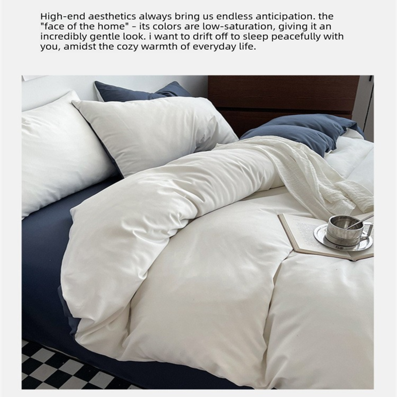 Matcha khaki Washed Cotton Bedding Set - Solid Color Fitted Sheet Style, 4-Piece Set for 1.5m Bed, Includes 10 Random Color Quilt Fasteners(1.5m)