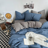 Baolan Light Grey Washed Cotton Bedding Set - Solid Color Fitted Sheet Style, 4-Piece Set for 1.8m Bed, Includes 10 Random Color Quilt Fasteners