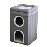 Grey 3-Story Villa Cat House with Scratching Posts - Foldable Double-Decker Cat Condo, Warm & Breathable All-Season Pet Bed, Multi-Functional Play & Sleep Space, Durable Easy-Clean Fabric