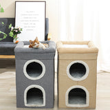Grey 3-Story Villa Cat House with Scratching Posts - Foldable Double-Decker Cat Condo, Warm & Breathable All-Season Pet Bed, Multi-Functional Play & Sleep Space, Durable Easy-Clean Fabric - Front View