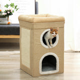 Grey 3-Story Villa Cat House with Scratching Posts - Foldable Double-Decker Cat Condo, Warm & Breathable All-Season Pet Bed, Multi-Functional Play & Sleep Space, Durable Easy-Clean Fabric - Top-Down View