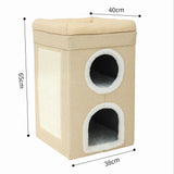 Grey 3-Story Villa Cat House with Scratching Posts - Foldable Double-Decker Cat Condo, Warm & Breathable All-Season Pet Bed, Multi-Functional Play & Sleep Space, Durable Easy-Clean Fabric - Close-Up Angle