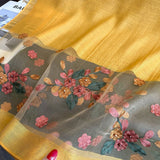 Light gray Elegant Embroidered Begonia Flower Long Scarf for Women - Beaded Faux Silk Shawl with Floral Design, Lightweight Sunscreen Wrap for Spring Autumn Daily Wear - Front View