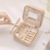 Pink Mini Travel Jewelry Box with Mirror - 10x10x5cm Portable PU Leather Organizer for Rings, Earrings, Necklaces, Anti-Tarnish Velvet Interior, Compact Design for On-the-Go Storage