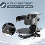 Silver 2-in-1 Rotating Headphone and Cup Holder - No-Drill Aluminum Alloy Desk Clamp Mount for Over-Ear Headsets and Beverages - Space-Saving Organizer for Home Office and Gaming Setup