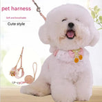 Orange-yellow Lace Y-Shaped Pet Harness and Leash Set - Breathable Mesh Vest for Small to Medium Dogs and Cats - Comfortable Walking Gear with 150cm Leash(Size:S)