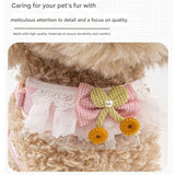 Orange-yellow Lace Y-Shaped Pet Harness and Leash Set - Breathable Mesh Vest for Small to Medium Dogs and Cats - Comfortable Walking Gear with 150cm Leash(Size:S) - Top-Down View